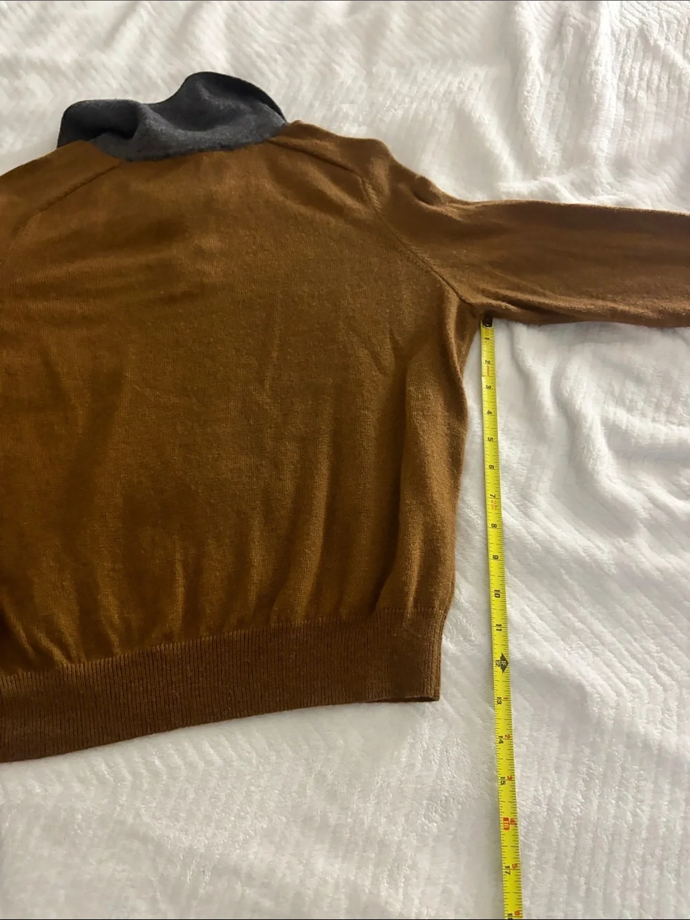 Zara Tan Brown V-Neck Argyle Polo Sweater with Gray Collar